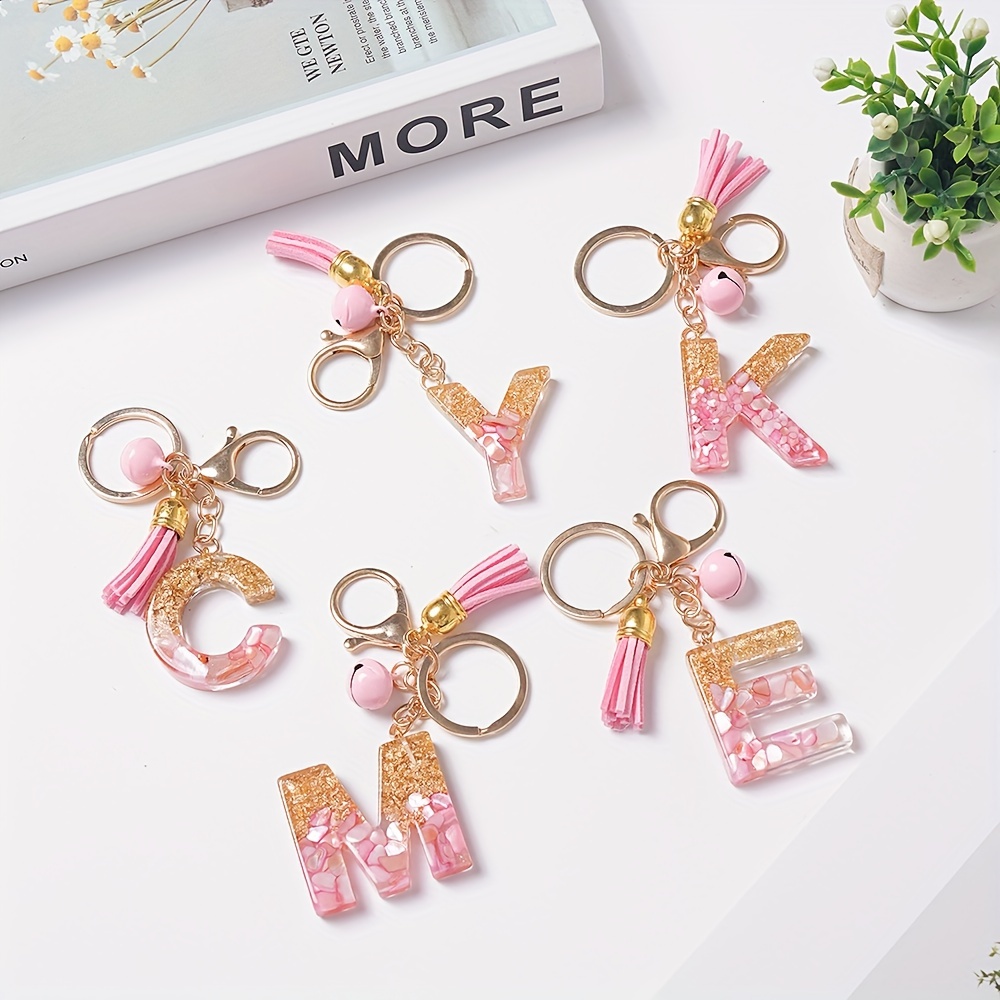 A-Z Alphabet Initial Letter Keychain Cute Resin Key Chain Ring Purse Bag Backpack Charm Earbud Case Cover Accessories Women Girls Gift,Temu