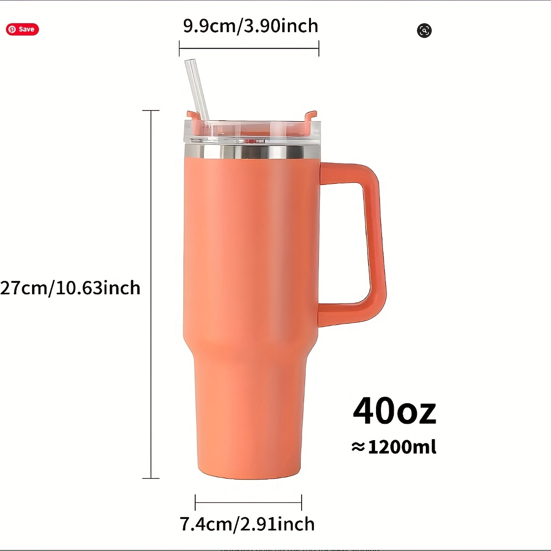 40 oz Tumbler with Handle and Straw Lid, 100% Leak-proof Travel