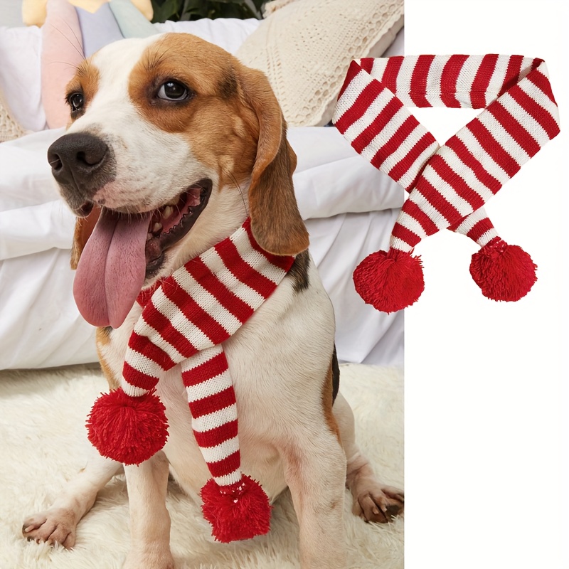 cozy striped pom pom dog scarf warm winter pet neck warmer Temu