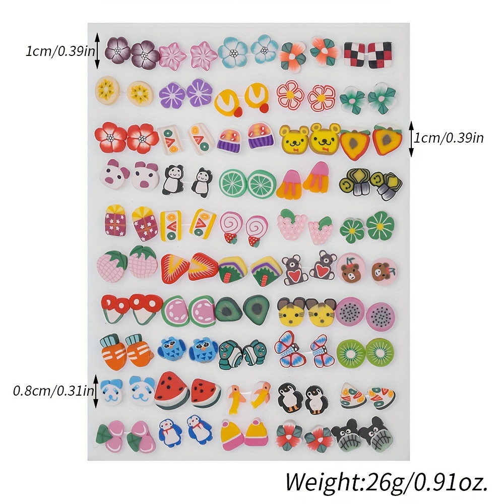 Boho Cartoon Stud Earrings Set Animal & Fruit Designs Colorful Resin