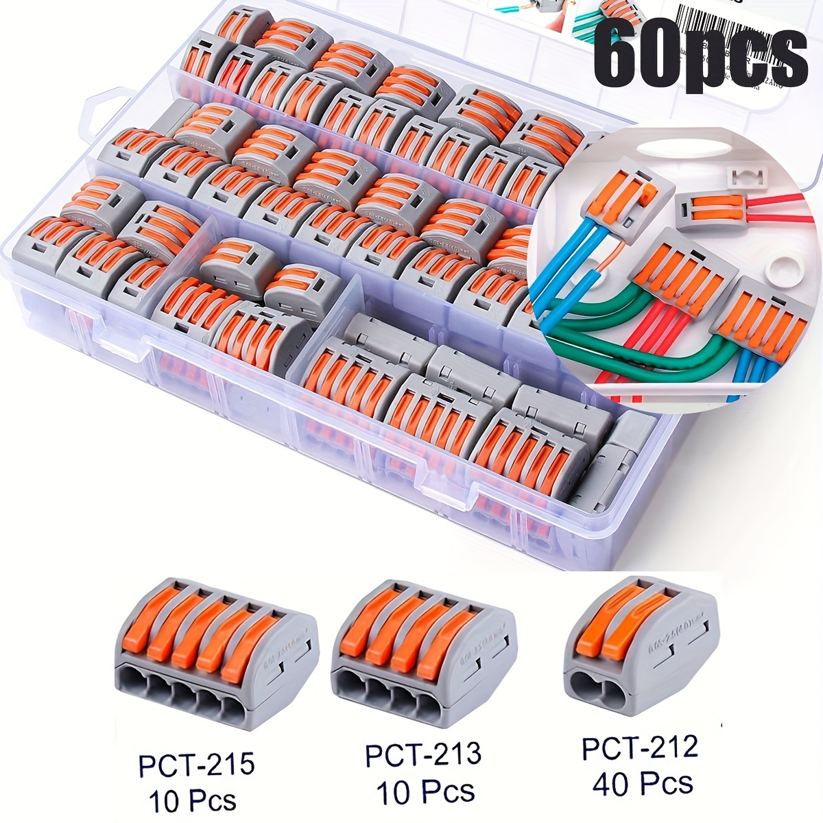 

20/60pcs Lever Wire Nut Connectors. Compact Splicing Wire Connector, 2 3 5 Port Electrical Connectors Assortment Kit For Quick Wiring 28-12 Awg