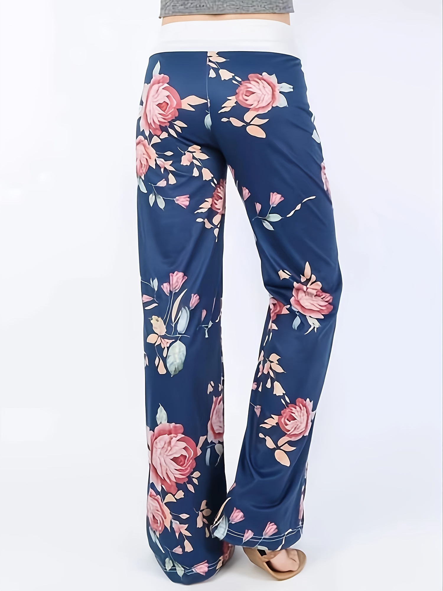 Women's Comfy Stretch Floral Print Drawstring Long Wide Leg Lounge Pants  Plus Size
