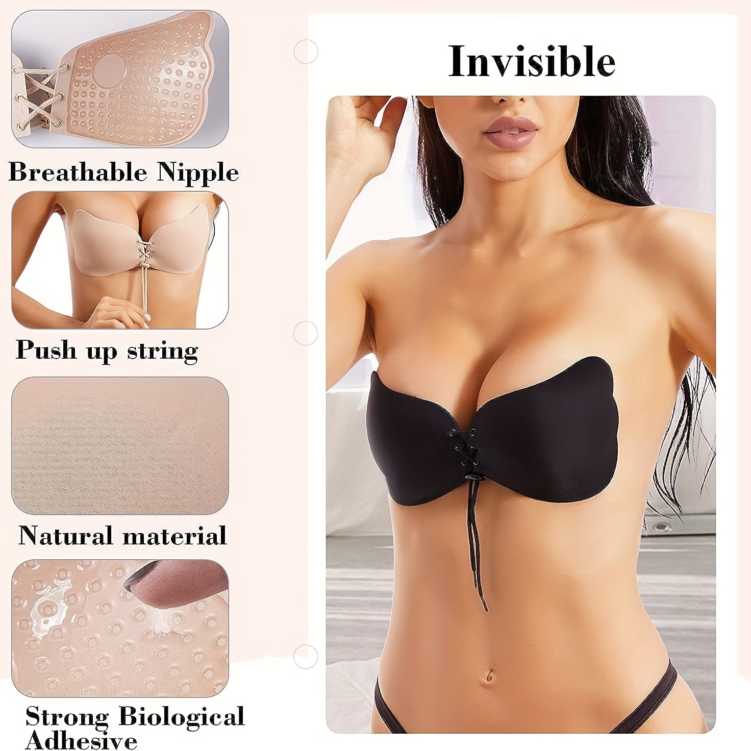 Strapless Adhesive Push Sticky Bra Invisible Breathable - Temu Germany