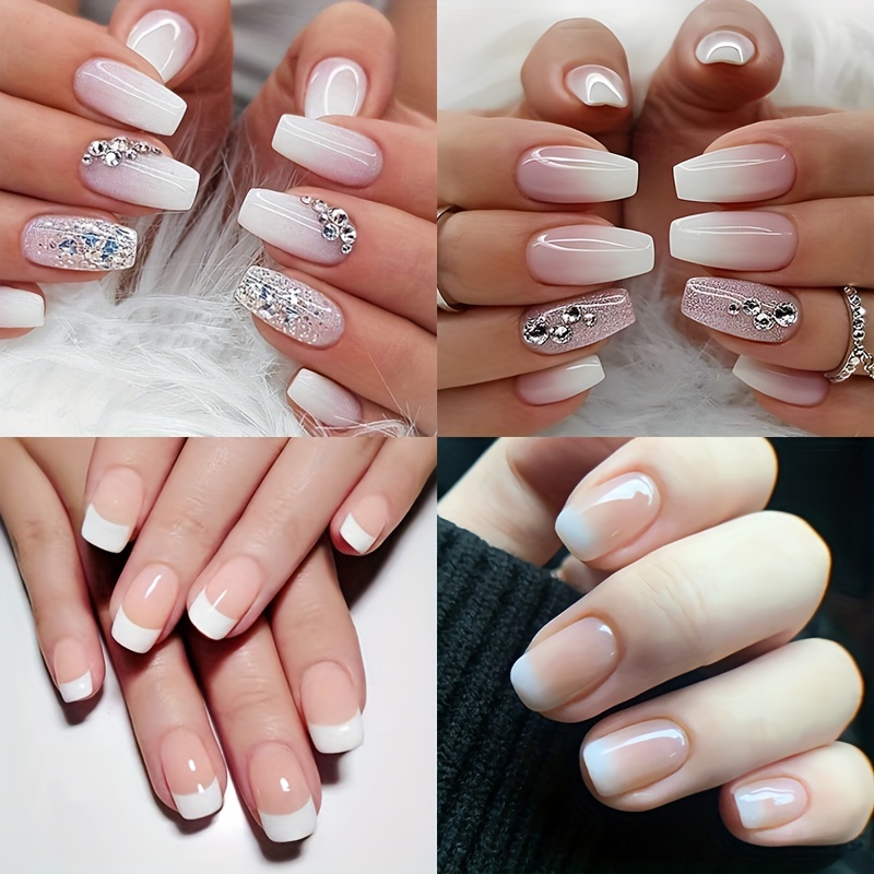 Glossy Medium Ballet Fake Nails White French Tip Press Nails - Temu