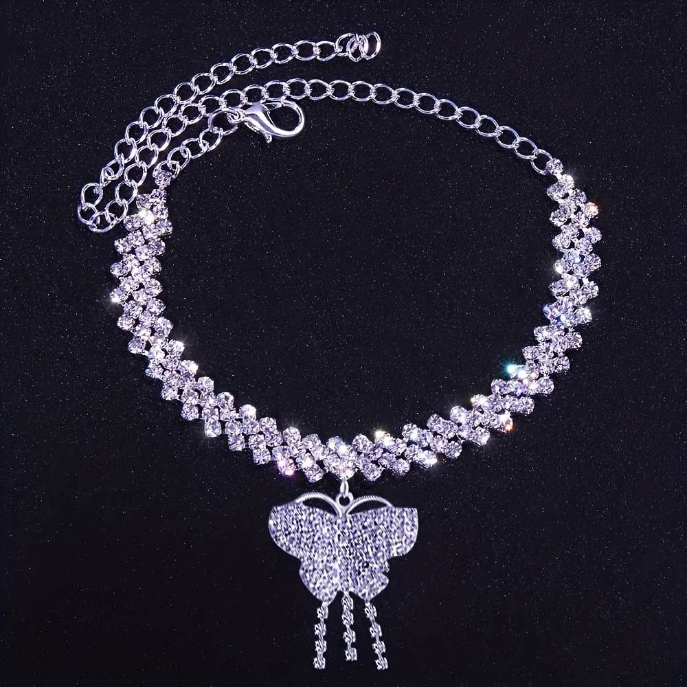 Heart Shape Rhinestone Pendant Chain Anklet, Jewelry Gift