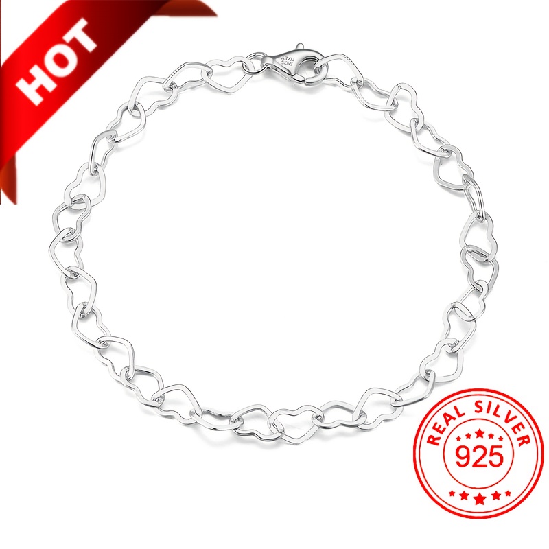 

925 Sterling Silver Hollow Heart Design Bracelet Gift Silver Color Romantic Jewelry Gifts
