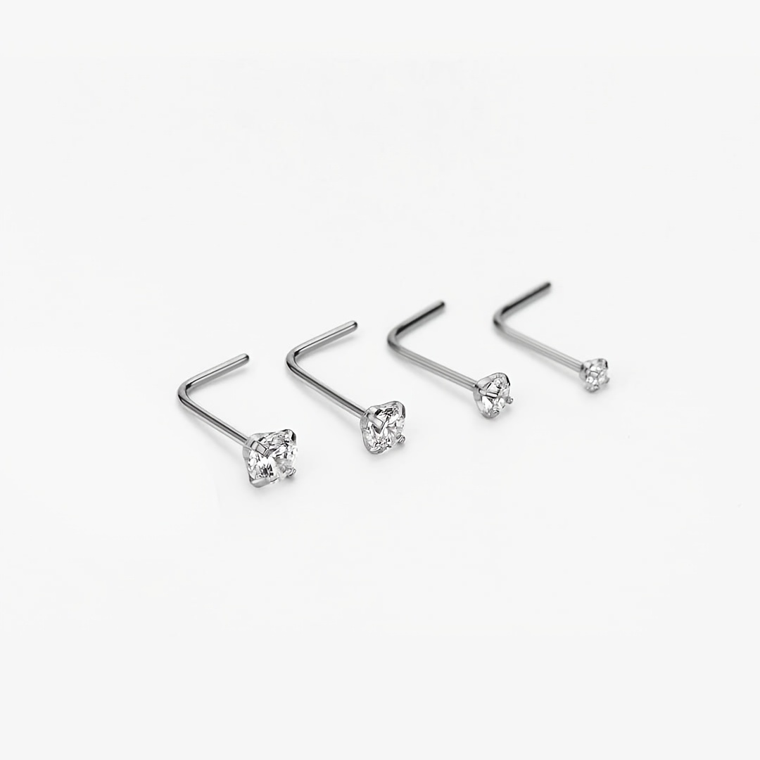 6pcs L Shape Nose Ring Set, Body Piercing Jewelry