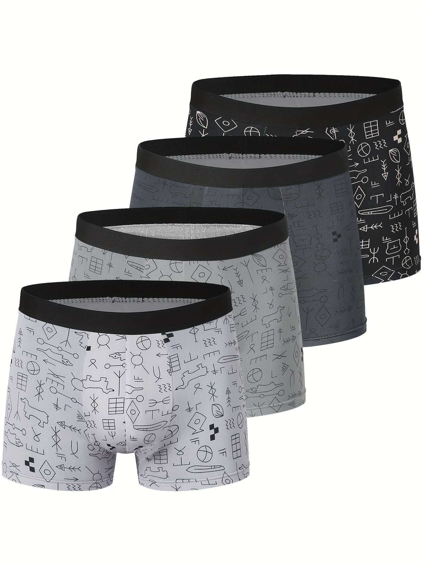 geometric-pattern Slight Stretch 4pcs Underwear, Men's Underwear Sports Comfortable Boxer Briefs Set Shorts Pants,Temu