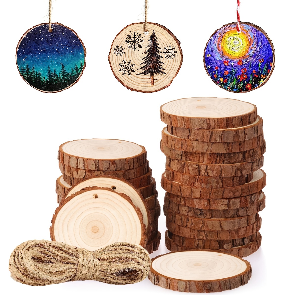 Gmark Rodajas de madera natural de 1 -1.5 discos redondos sin terminar 50  unidades, círculos de madera de corteza de árbol para manualidades DIY