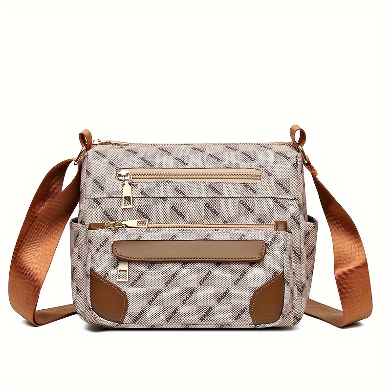 New Arrival Large Capacity Shoulder Bag And Crossbody Bag With Letter  Print, Multiple Pockets And Compartments, Simple Plaid Design