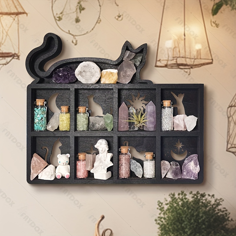Scaffale portaoggetti in legno di cristallo di luna di gatto