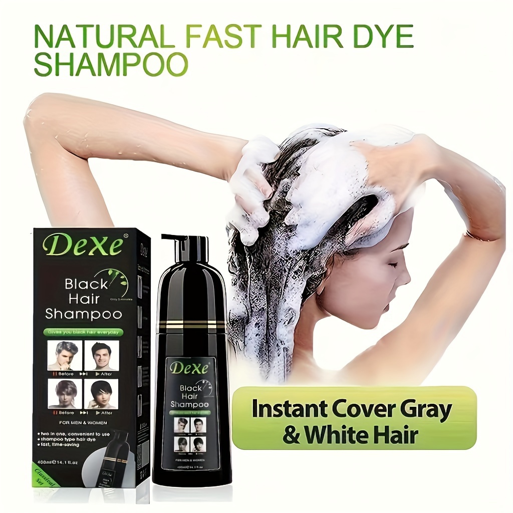 Tinte para el cabello negro, champú permanente para el cabello para  cobertura del 100 % de las canas, para mujeres y hombres, champú natural  para
