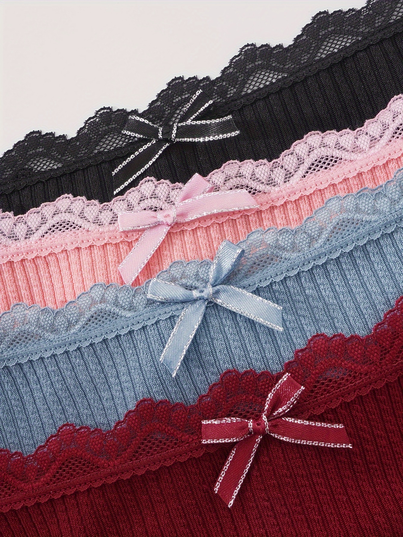 Contrast Lace Thongs Soft Comfy Scallop Trim Bow Tie Panties - Temu Sweden