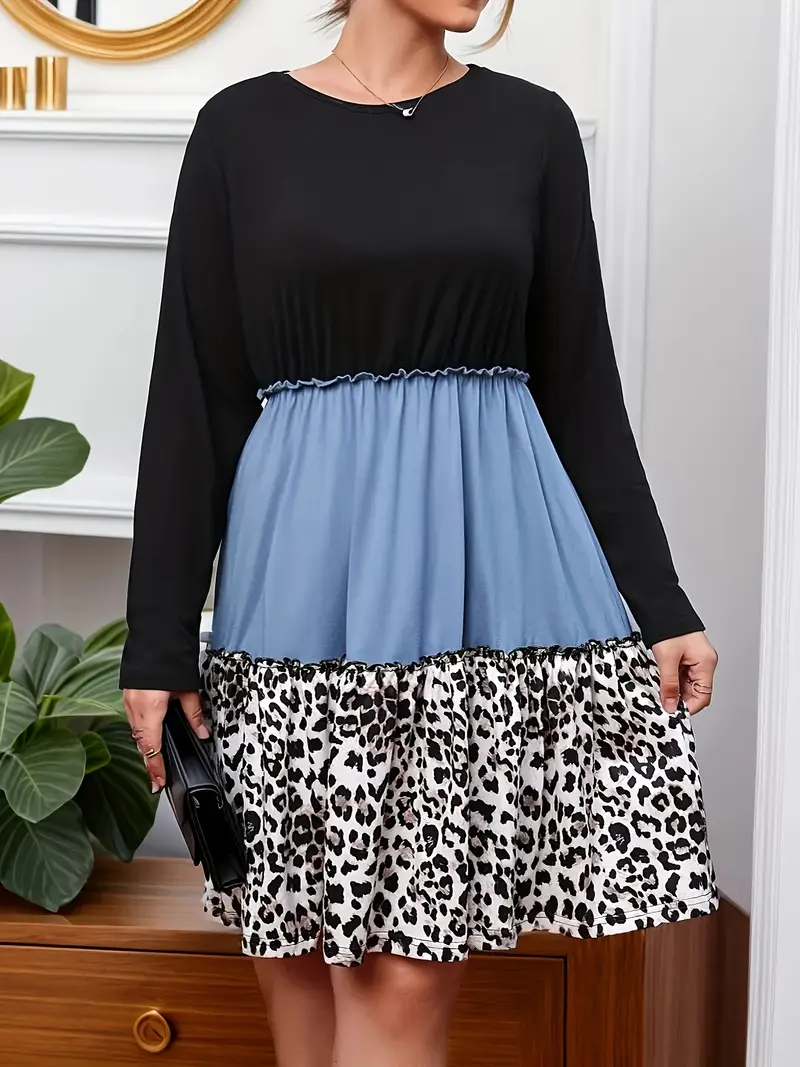 Bell sleeve Print Round neck Plus size skater Dresses Bell sleeve Print Round neck Plus size skater Dresses