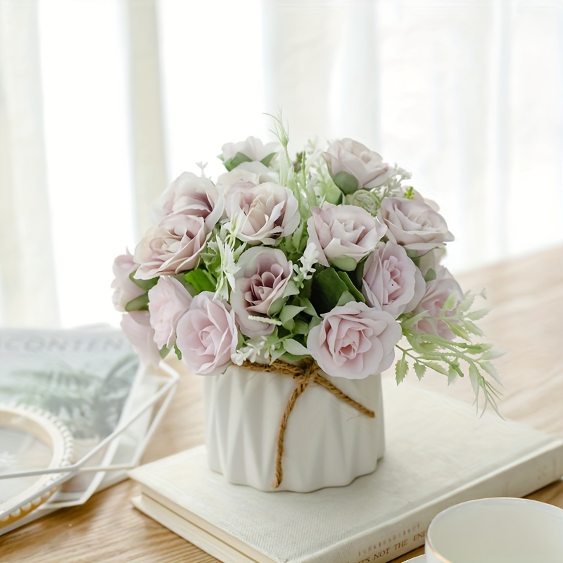 Artificial Potted Flowers Pink, Small Ceramic Vase Fake Flower Plants  Desktop Decoration Indoor for Home and Office, Faux Flowers Hydrangea  Decora for