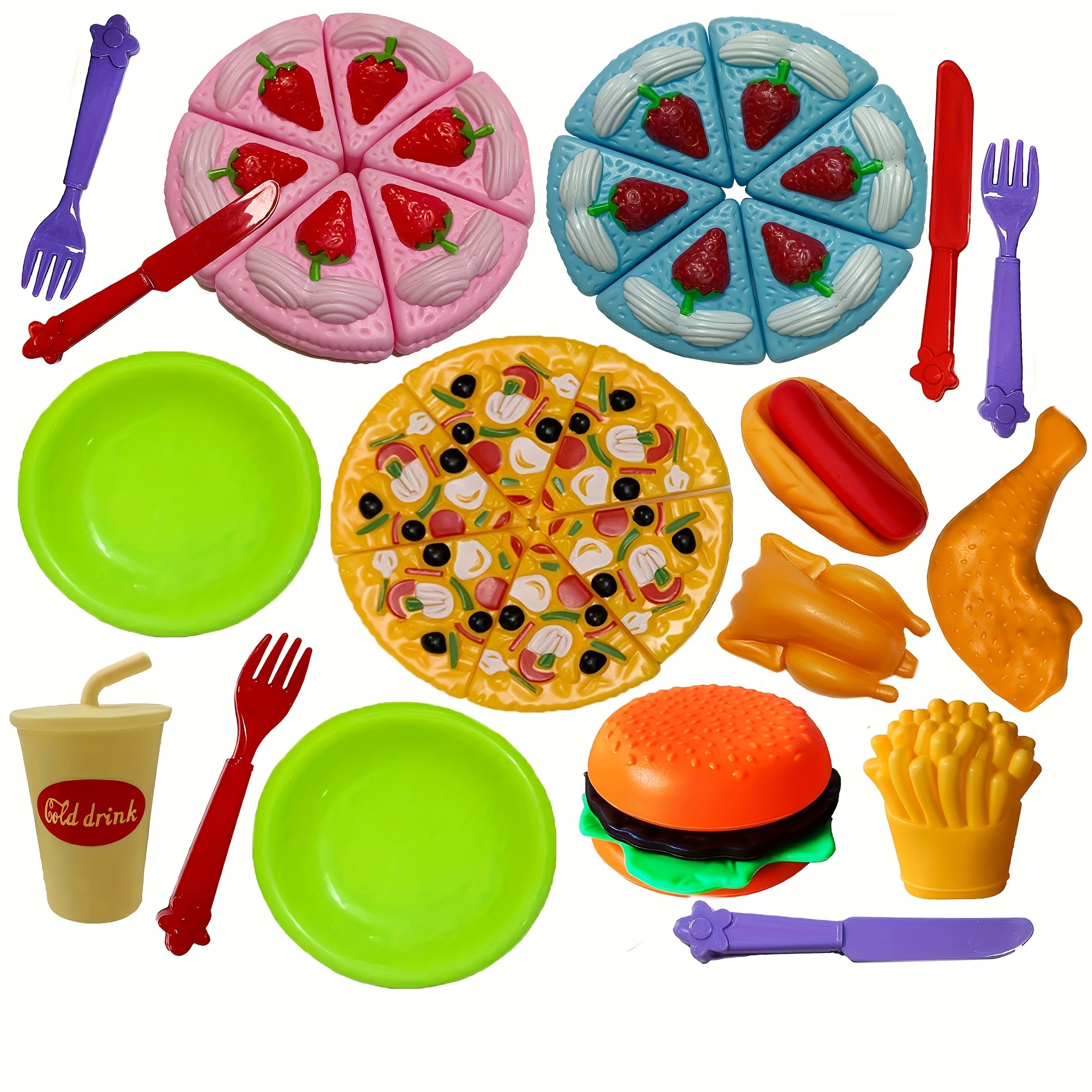 Burger Hot Dog,pizza And Cake Pretend Toy Play Food Set,kids Pretend  Kitchen Playset,simulated Tableware Plastic Knife,fork,dinner Plate Toy, children's Birthdays,halloween,thanksgiving,christmas Gifts - Temu Belgium