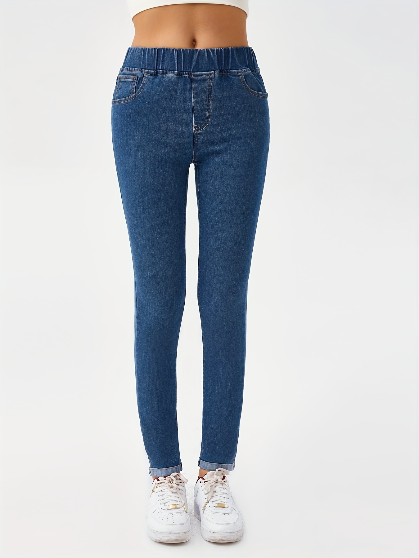 Pantalones Vaqueros Elásticos Para Mujer Jeans Ajustado De Cintura Elástica  Moda