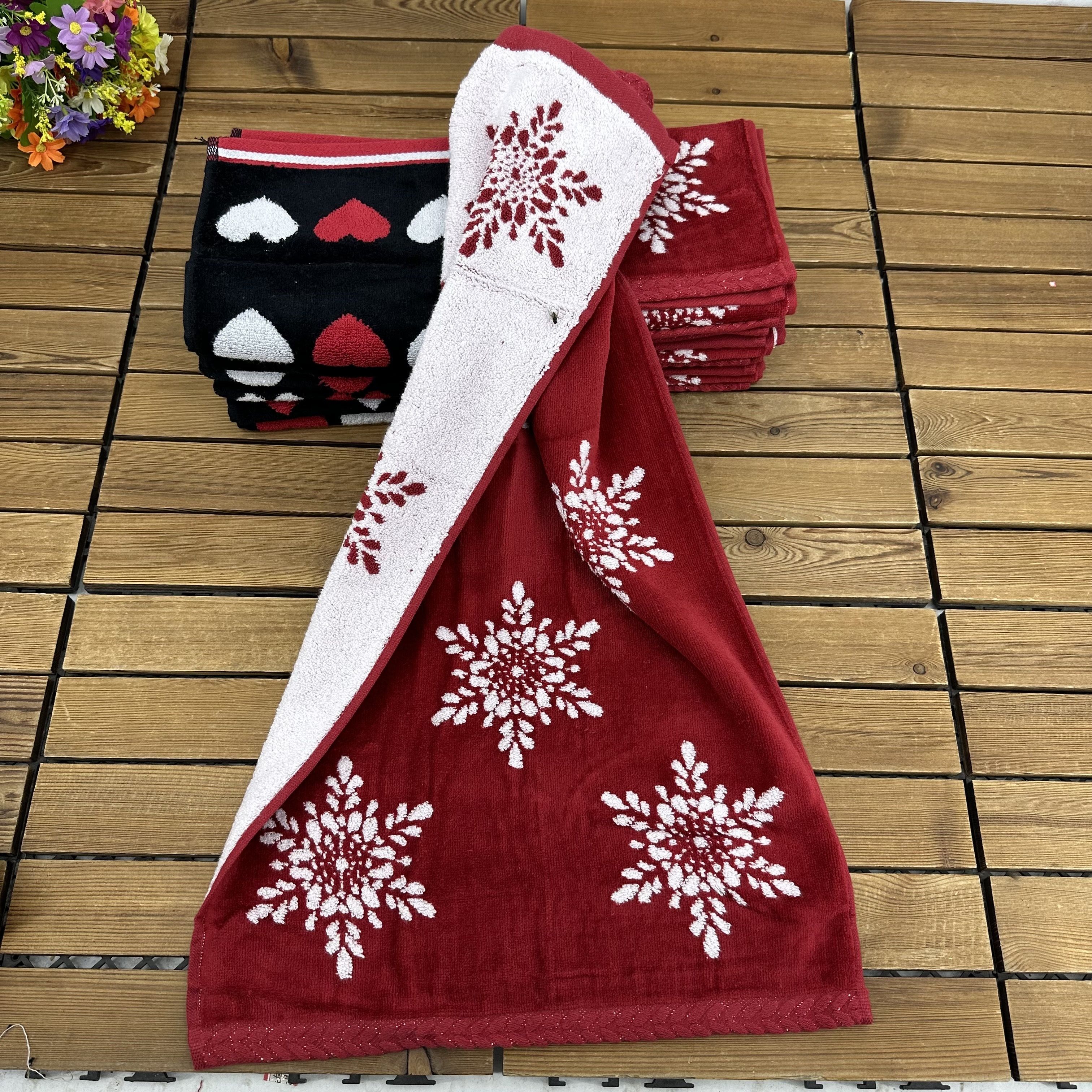 Decorative Towel Santa Kitchen Towels Set/2 Cotton Snowy Print 102425, Size: 28 in H x 28 in W x .25 in D, Red