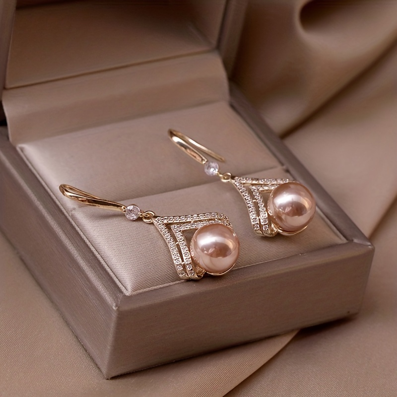 simple elegant faux pearl geometric shape drop earrings champagne faux pearl 925 silver needle jewelry 0