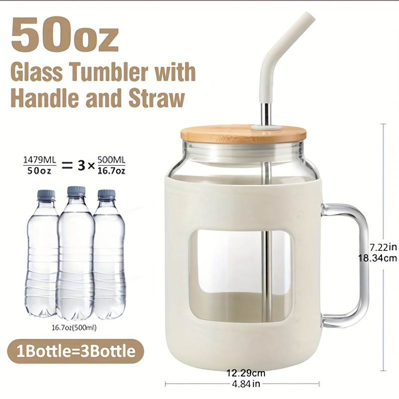 Glass Tumbler Milk Cup with Silicone Straw and Lid, Travel Coffee Mug,  Water Sipper Bottle for
