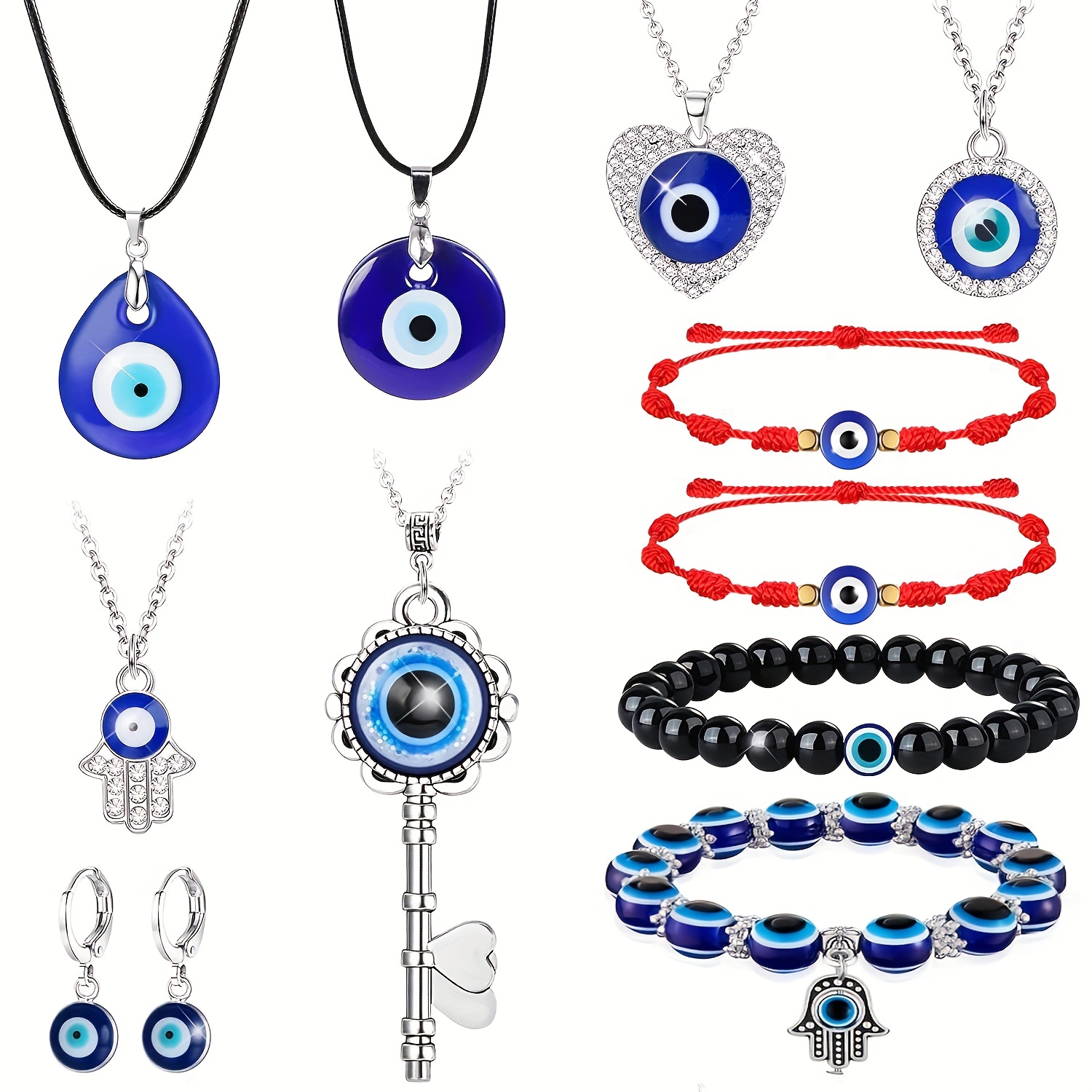 9 PCS Evil Eye Necklace Pendant for Women Men and Girls Crystal