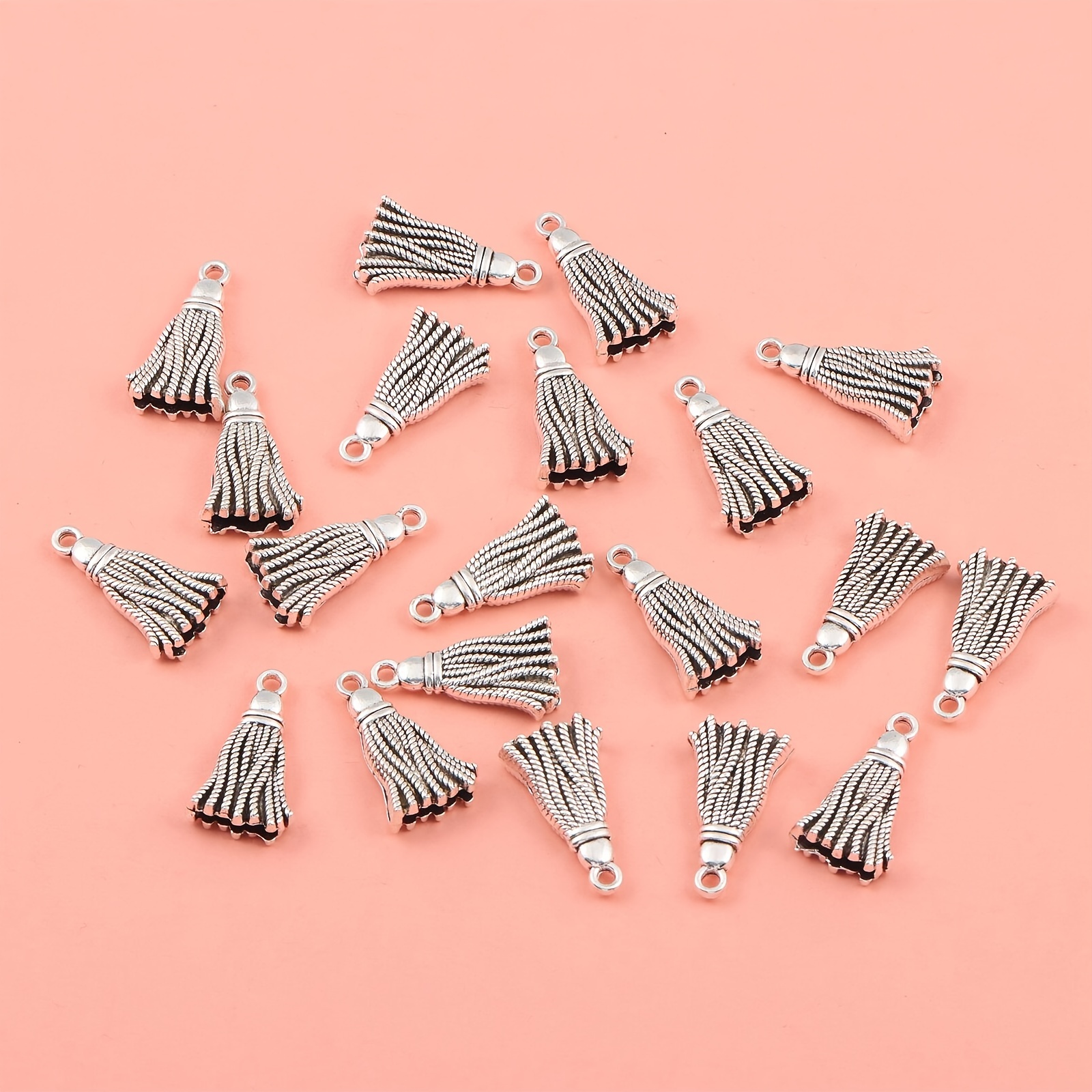 

20pcs Silver Plated Tassel Pendant Vintage Alloy Dangle Tassel Charms Bulk For Diy Bracelet And Jewelry Making Handcrafted 20x12mm