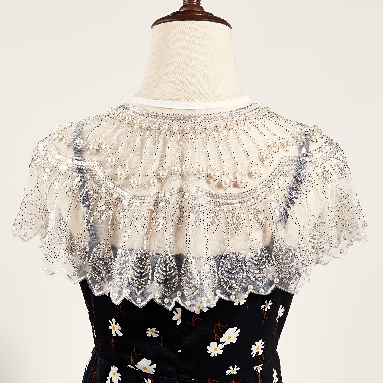 2 Layer Mesh Pearl Thin Shawl Dress Decorative Shawl For Women