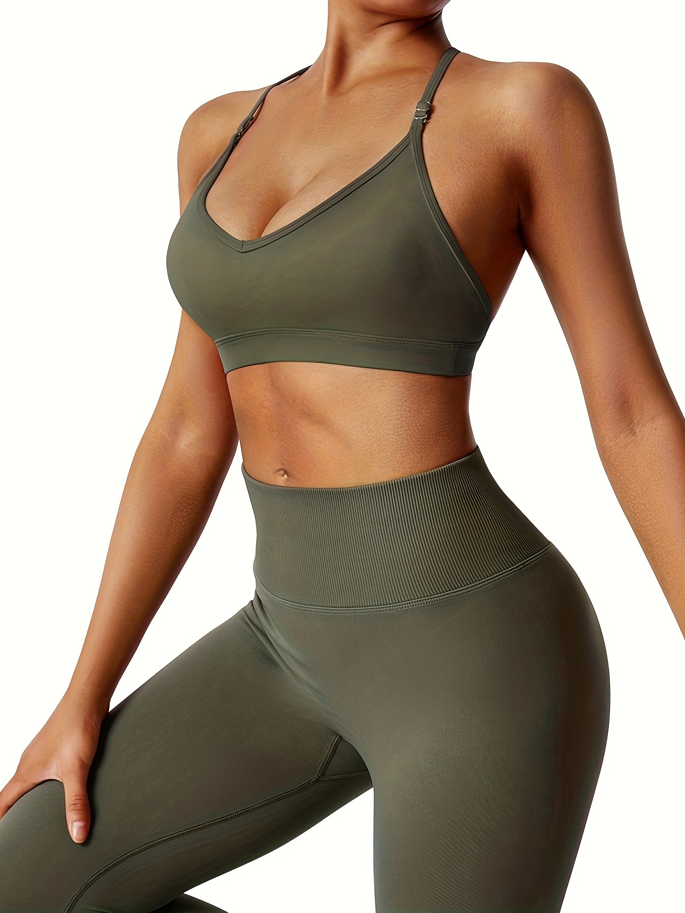 Solid Color Seamless Crop Top V Neck stretch Fitness - Temu