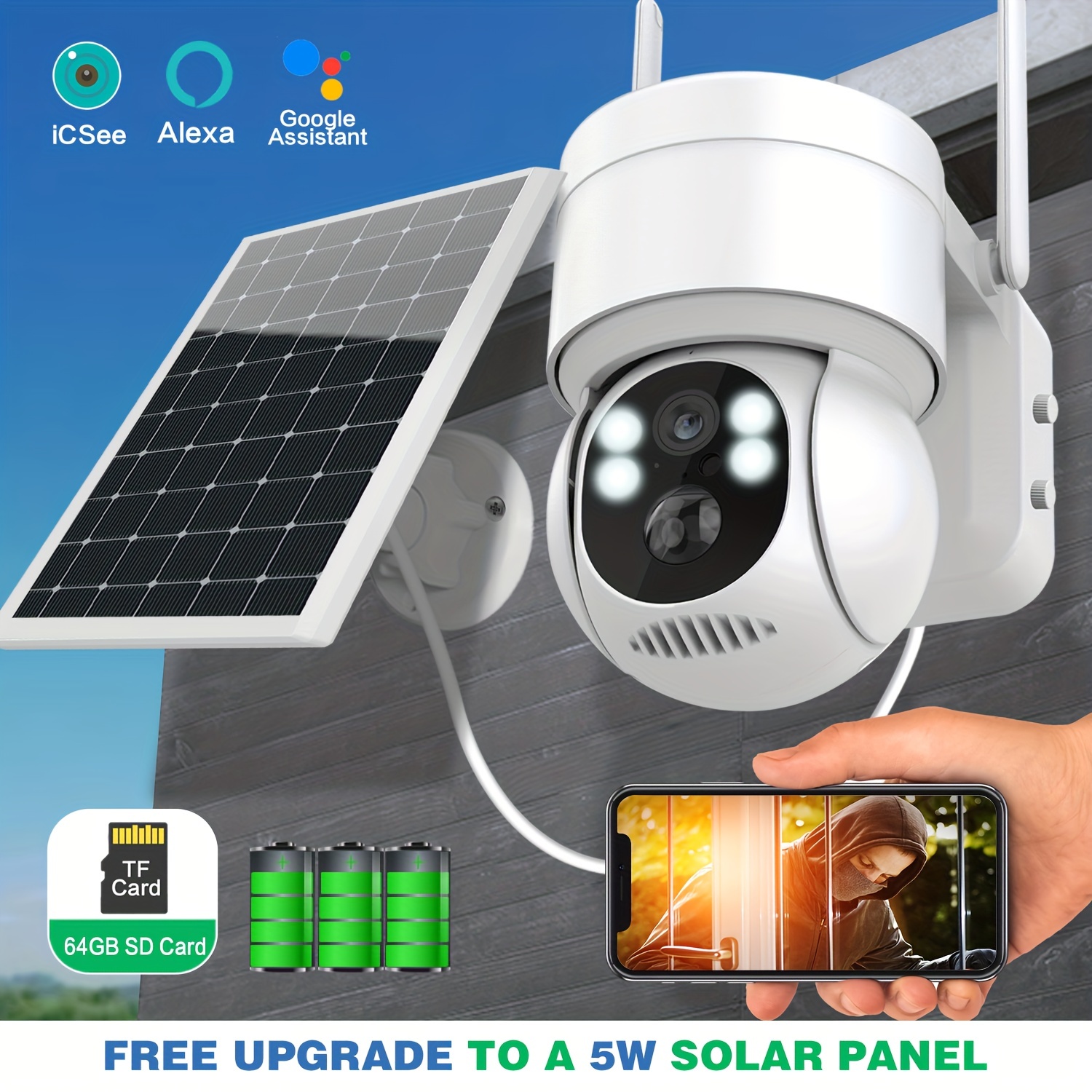 Cámara de vigilancia exterior 4G alimentada por energía solar - 100%  inalámbrica