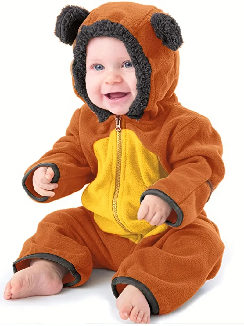 baby boys long sleeve cute bear shape zipper hooded jumpsuit kids winter fall warm outwear pj clothes details 9