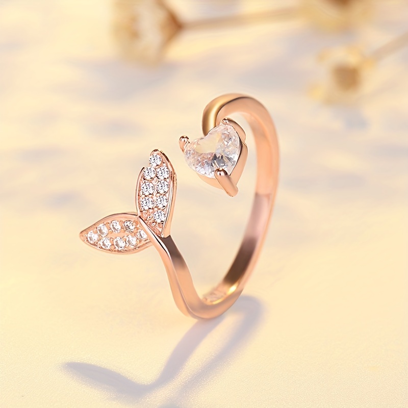 Fairy Tale Ring Mermaid Tail Shape Inlaid Shining Heart Zircon