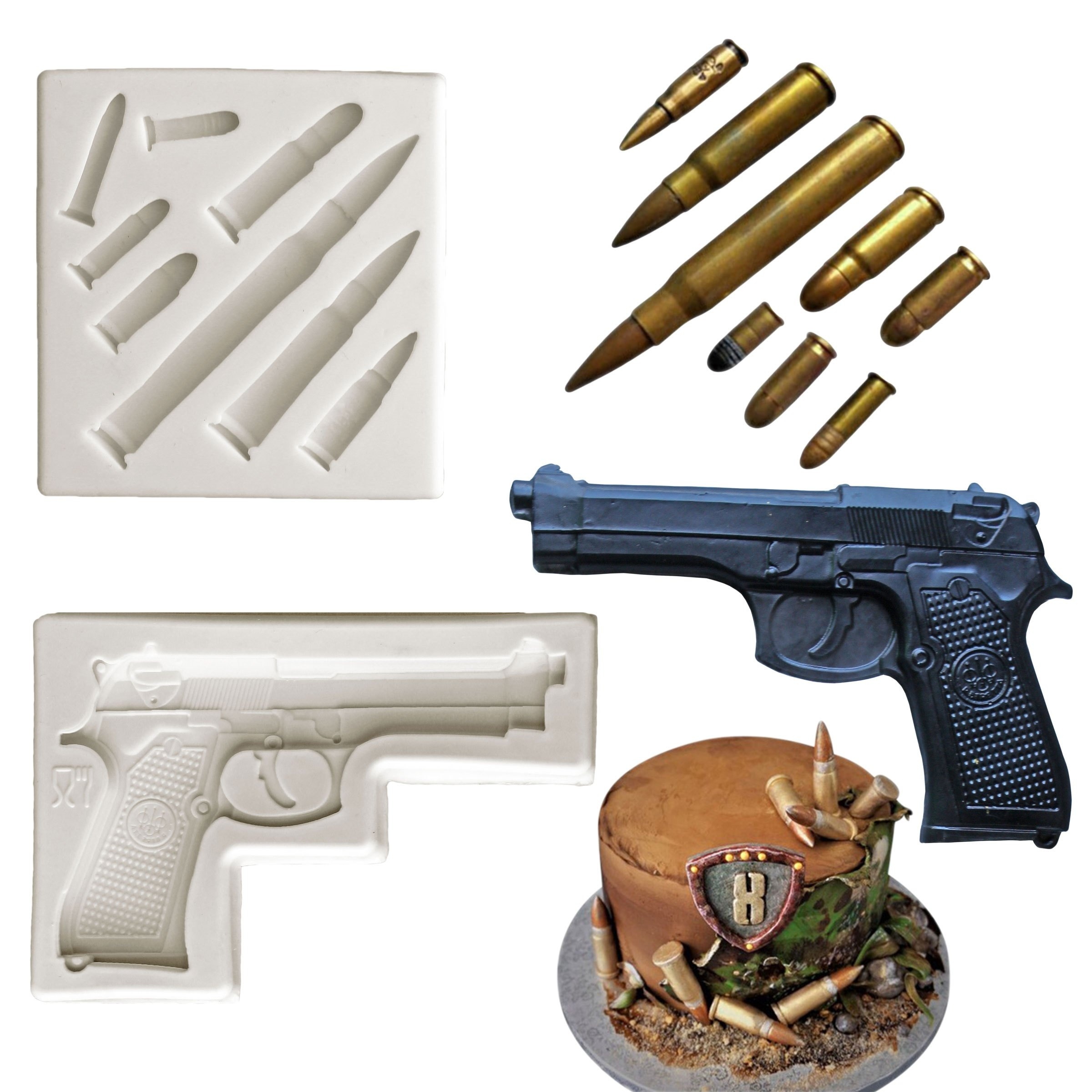 1pc Pistol Gun Silicone Mold Fondant Cake Decoration Mold Kitchen Utensils  Baking Tools Cupcake Top Decoration Wedding Birthday Party Decoration Mold
