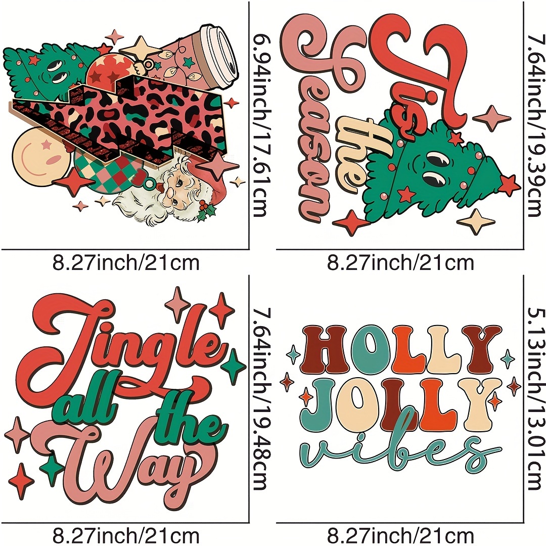 Christmas Iron on Decals 6Pcs Christmas Iron on Patches for Clothing,  Christmas Heat Transfer Stickers Iron on Santa Grinch Pattern for T-Shirts