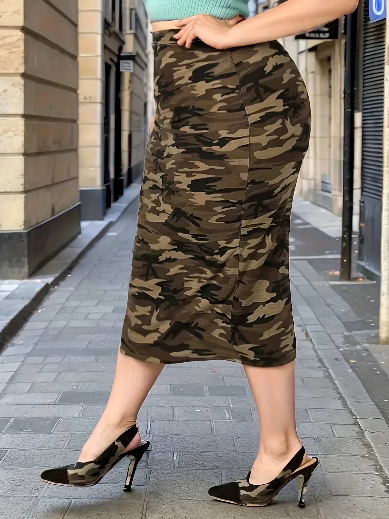 Plus size 2025 camo midi skirt