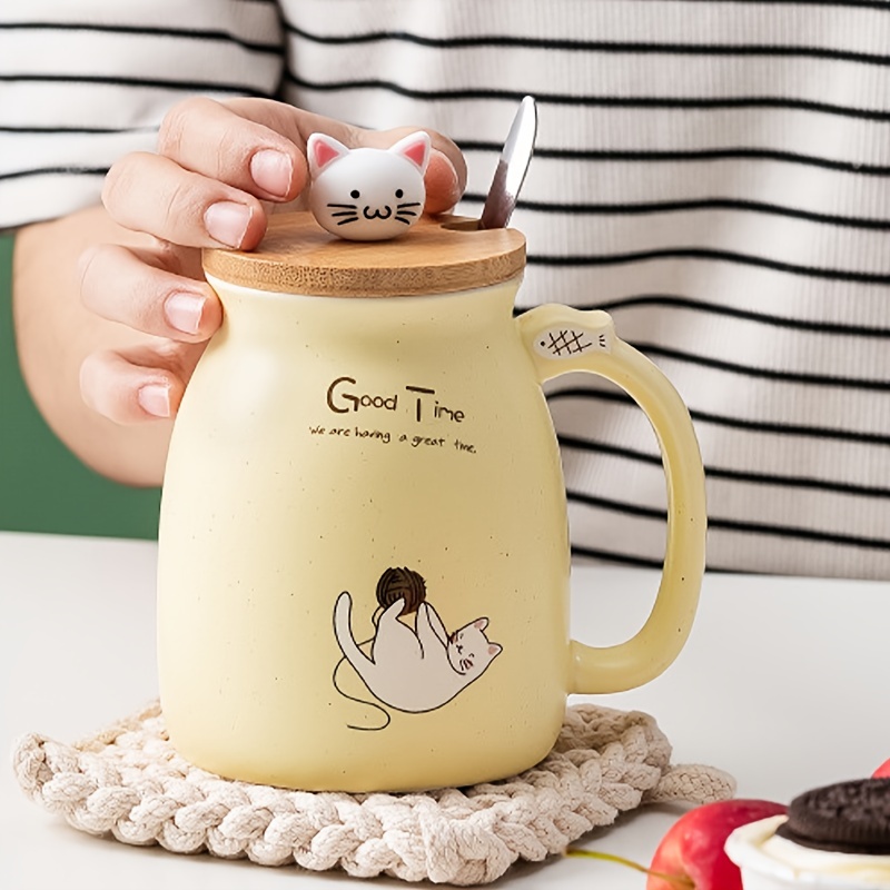 Cute Cat Ceramic Mugs With Spoons