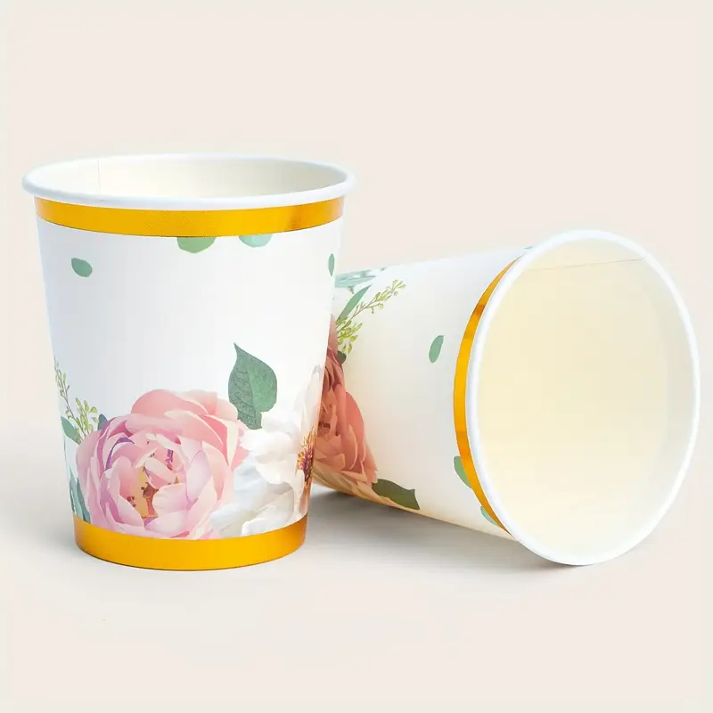 Floral Party Disposable Paper Cups Decorations Bridal Shower - Temu ...