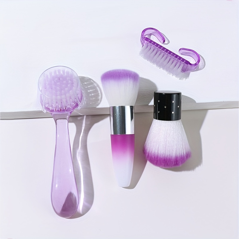 Image of 4pcs Nail Art & Makeup Brush Set - Soft Bristle Dusting Tools With Sheep Horn & Mushroom Designs, Portable Manicure And Cosmetic Kit By Baopinger