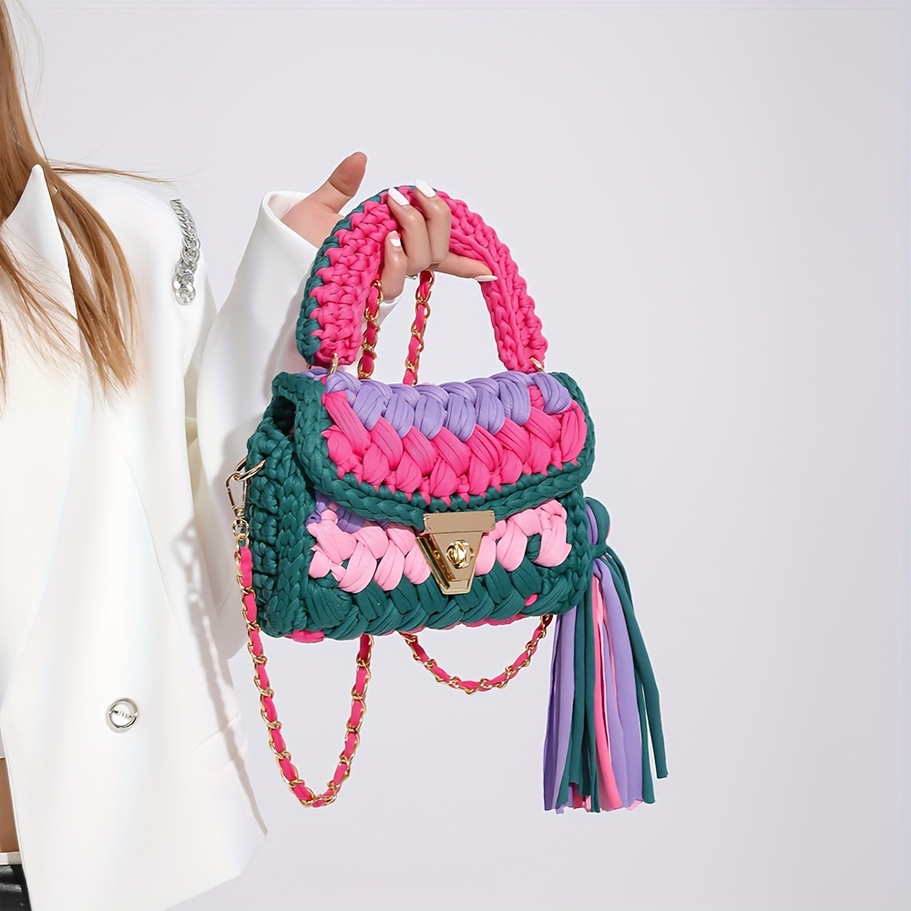 mini colorblock crossbody bag trendy crochet shoulder bag - Temu