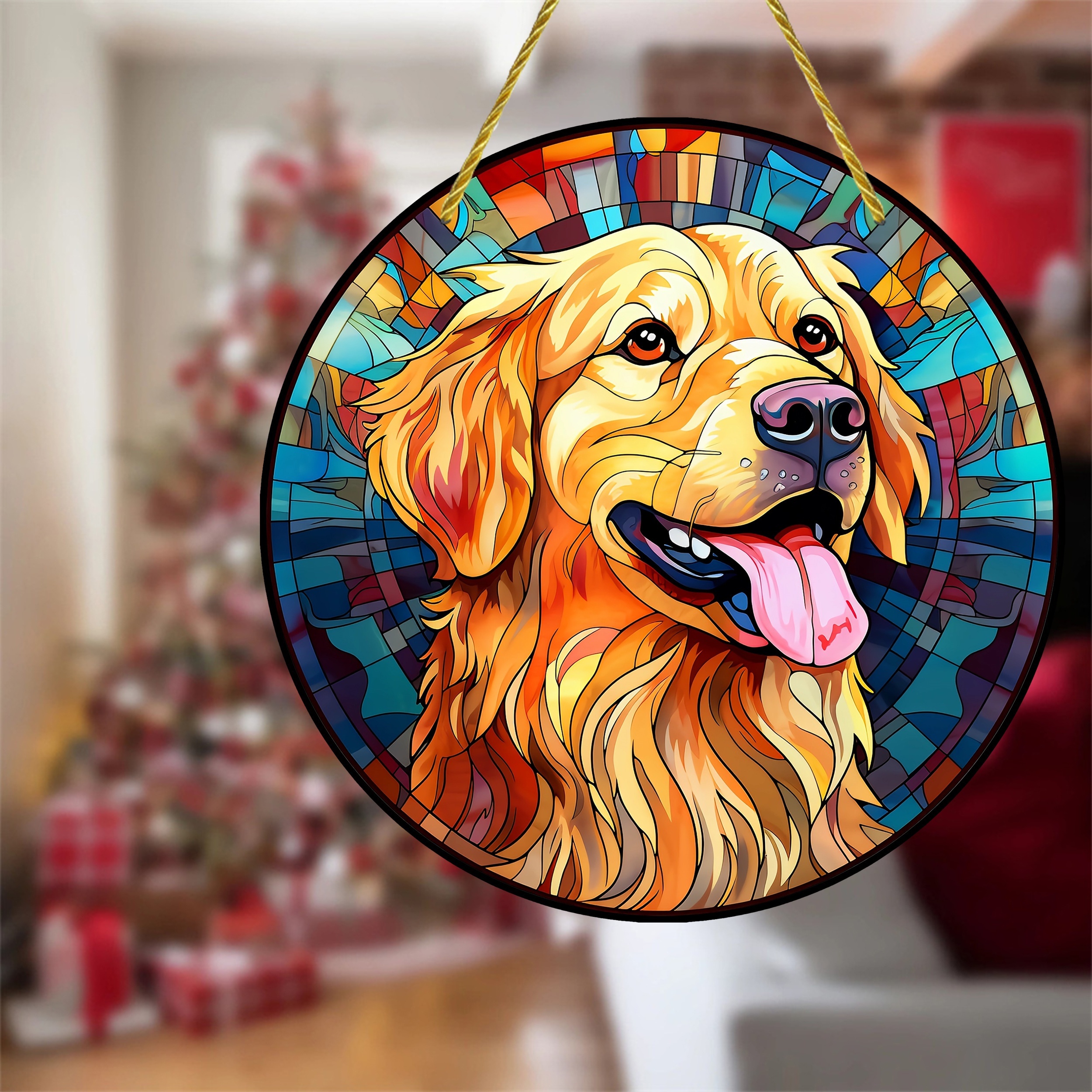 1pc, Amoureux Des Chiens, Chien Golden Retriever, Décoration D'hiver, Disque  Acrylique, Panneau Rond, Verre Acrylique, Attrape-rêves, Attrape-lumière,  Panneau Suncatcher, Décoration En Vitrail, Suspension De Fenêtre,  Suspension Murale, Décoration De