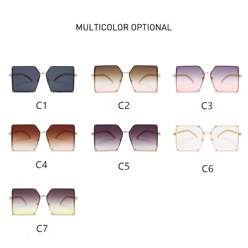 Oversized Square Sunglasses Rivet Decor Gradient UV400