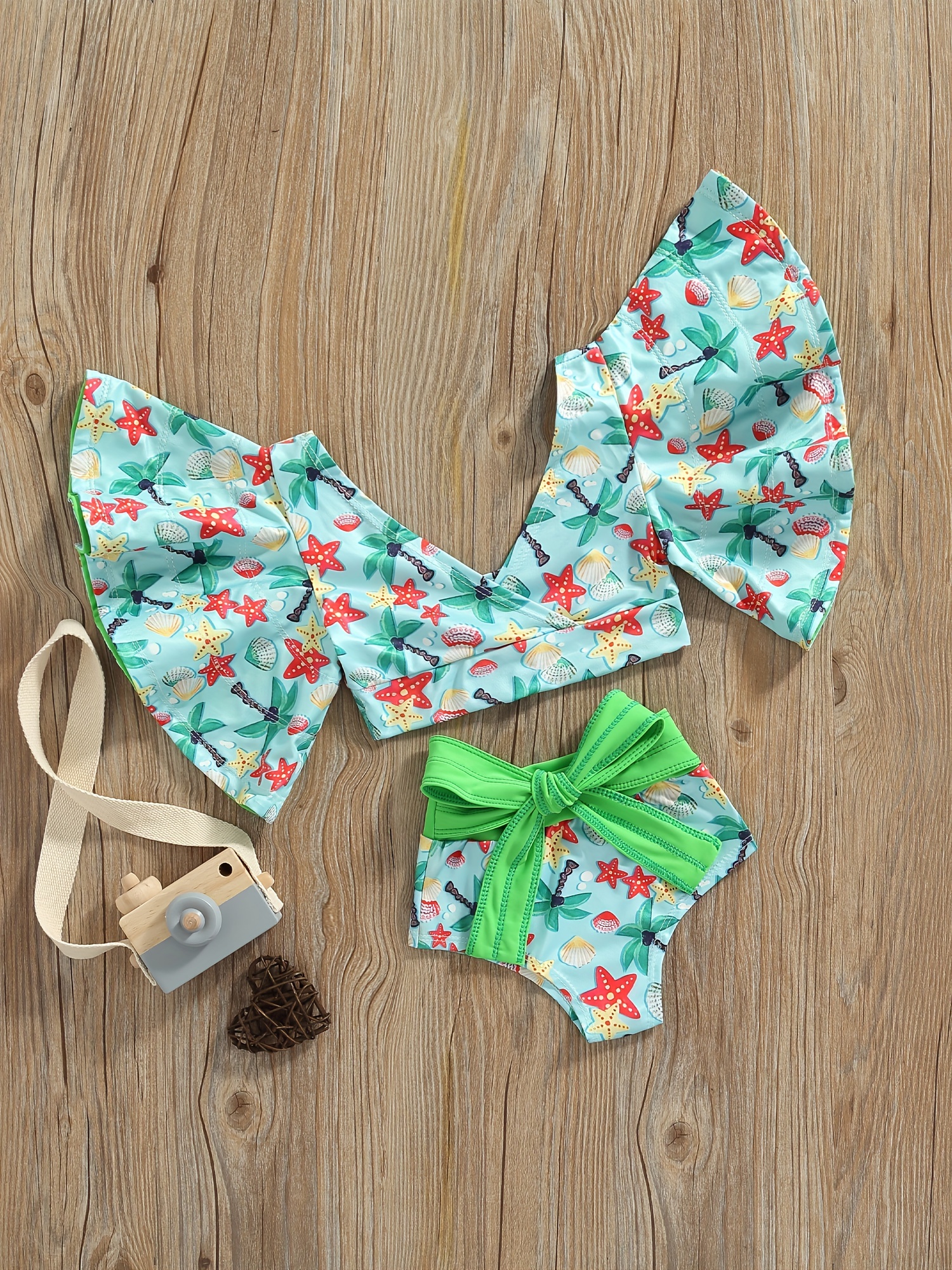 Kawaii Two-Piece Swimsuit - Blue Bunny Pattern Halter Top and Bowknot  Bottoms Swimwear Bathing Suit