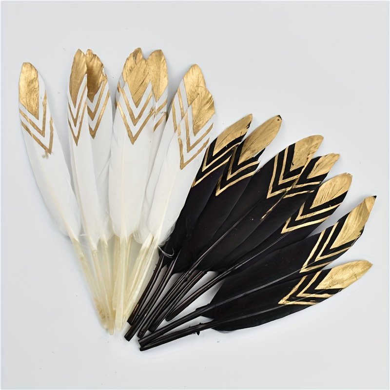 HaiMay 80 plumas negras para manualidades, bodas, decoración de fiesta en  el hogar, plumas de ganso de 6 a 8 pulgadas, plumas doradas para