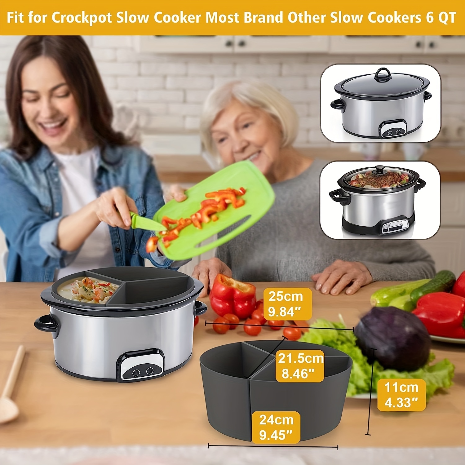 2 Pack Slow Cooker Liners - Reusable Cooker Divider, Silicone