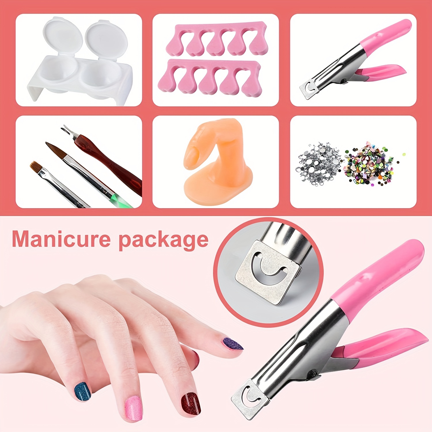Professional Acrylic Nail Kit Set With Everything 12 Glitter Acrylic Powder Kit Practice Hand With Fingers Nail Art Tips Nail Art Decoration Nail Monomer Liquid DIY Nail Art Tool Nail Supplies Acrylic System For Beginners details 2