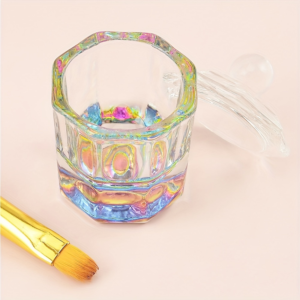 

1pc Transparent And Colorful High Octagonal Crystal Cup Acrylic Liquid Glass Acrylic Powder Dappen Dish Crystal Glass Cup For Acrylic Nail Art, Nail Art Studio Supply, Without Acetone