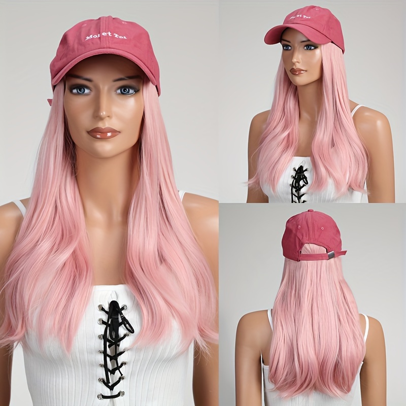 Women's Bucket Hats with Hair Extension, Hat with Long Straight Hair Wig, Hat and Glueless Wig for Daily,Temu