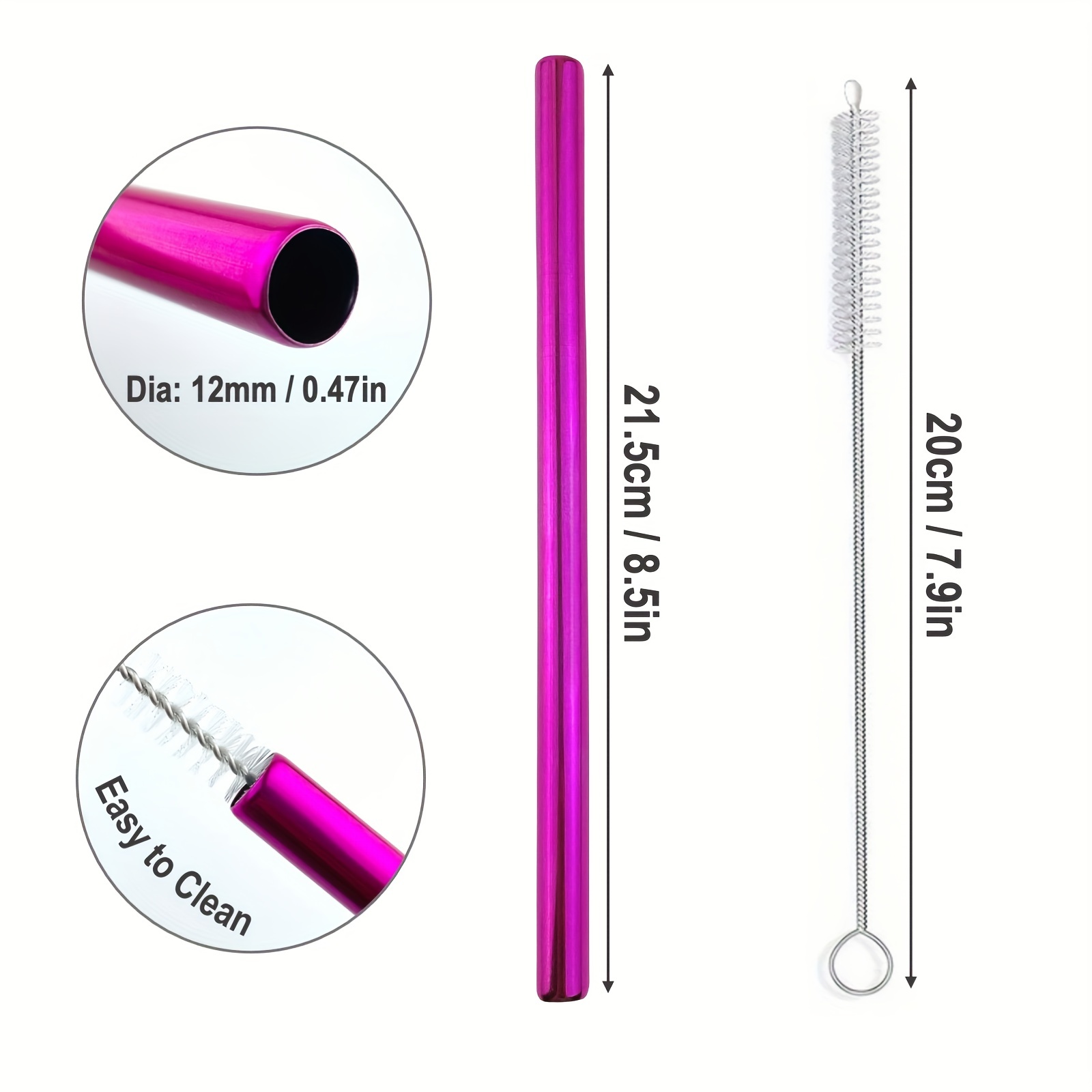 12MM EXTRA WIDE REUSABLE METAL STRAWS ECO FRIENDLY SMOOTHIE DRINKING STRAW  BRUSH