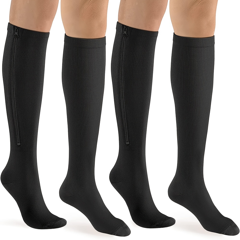 cerpite Zipper Compression Socks Men & Women - 2 Pairs Of 15-20mmhg Closed  Toe Compression Socks Knee High,Suit For Running