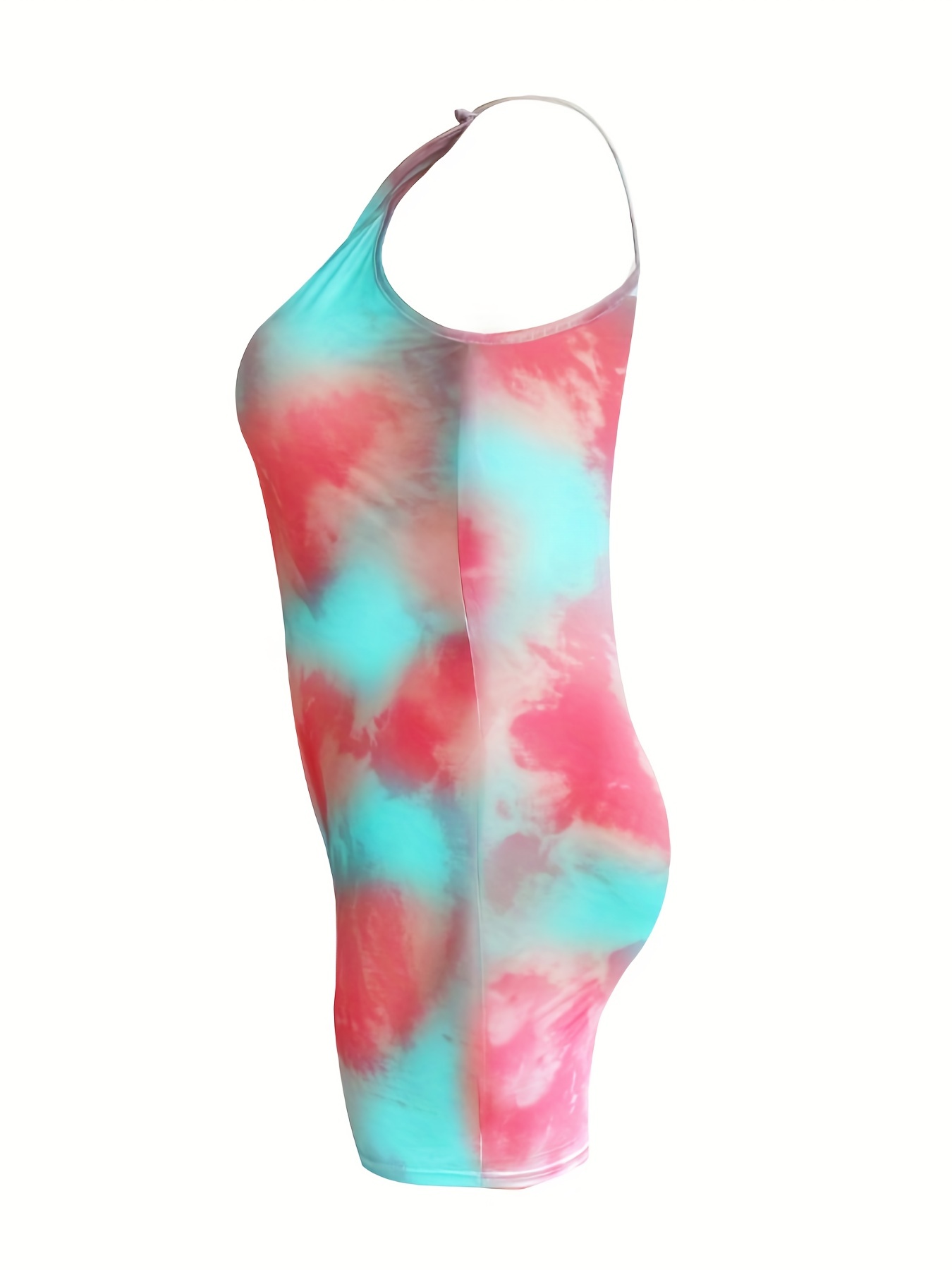 Tie Dye Tie Shoulder Drawstring Mini Cami Dress