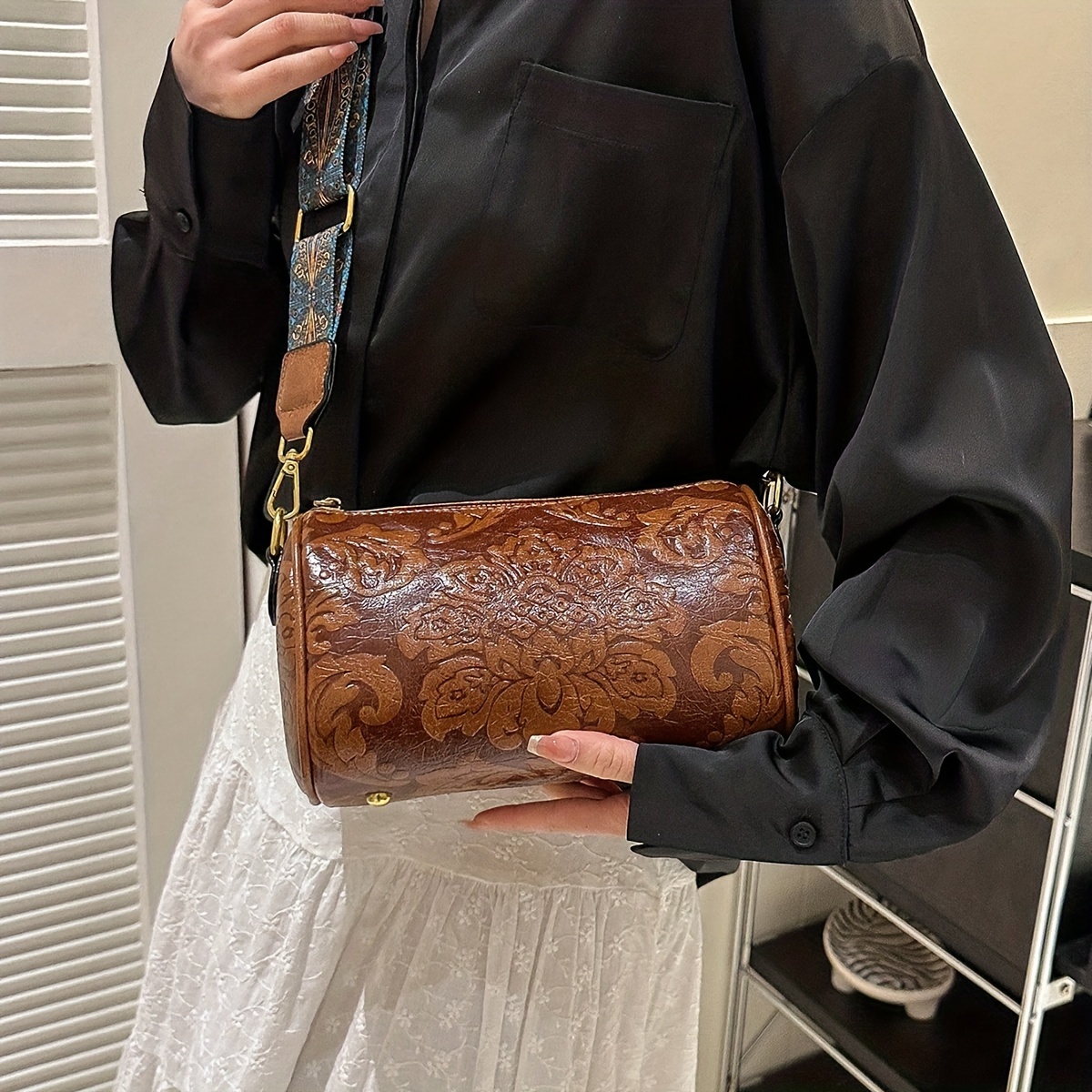 Designer Cylinder Crossbody Bags Fashion Old Flower Women Handbags